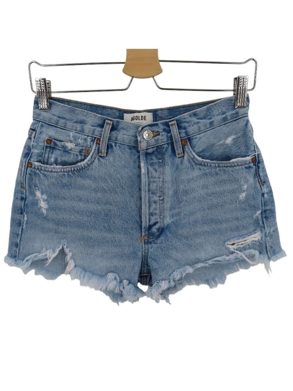 Agolde Womens 25 Parker Button Fly Distressed Raw Hem Blue Denim Jean Shorts